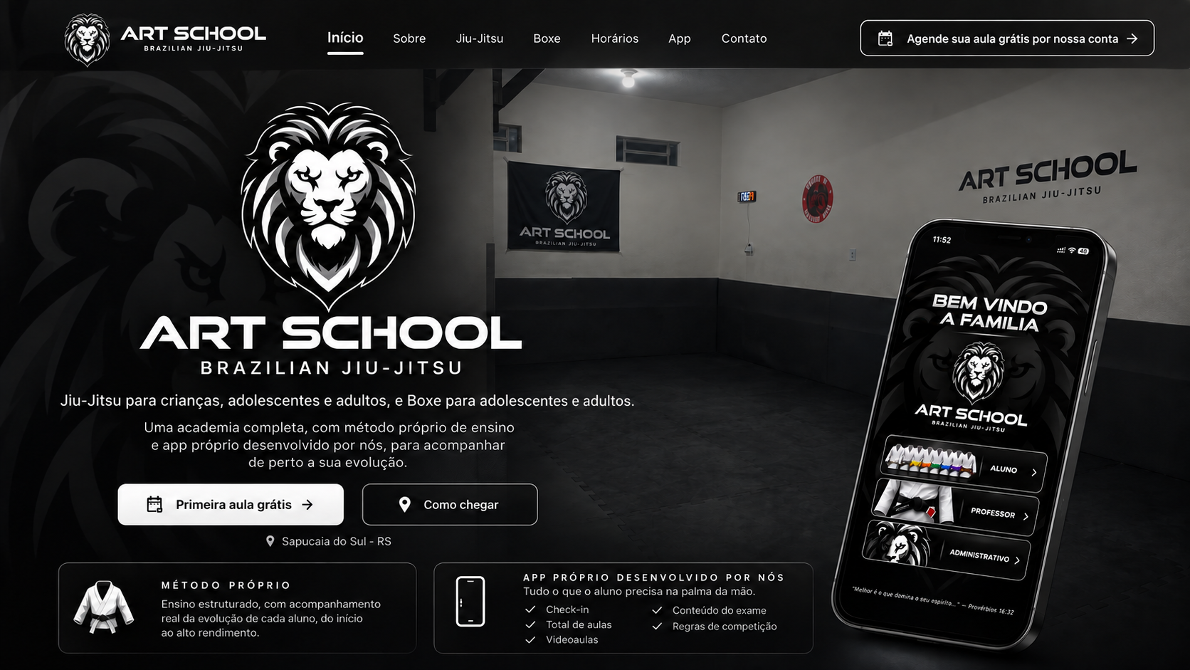 Página inicial da Art School Brazilian Jiu-Jitsu